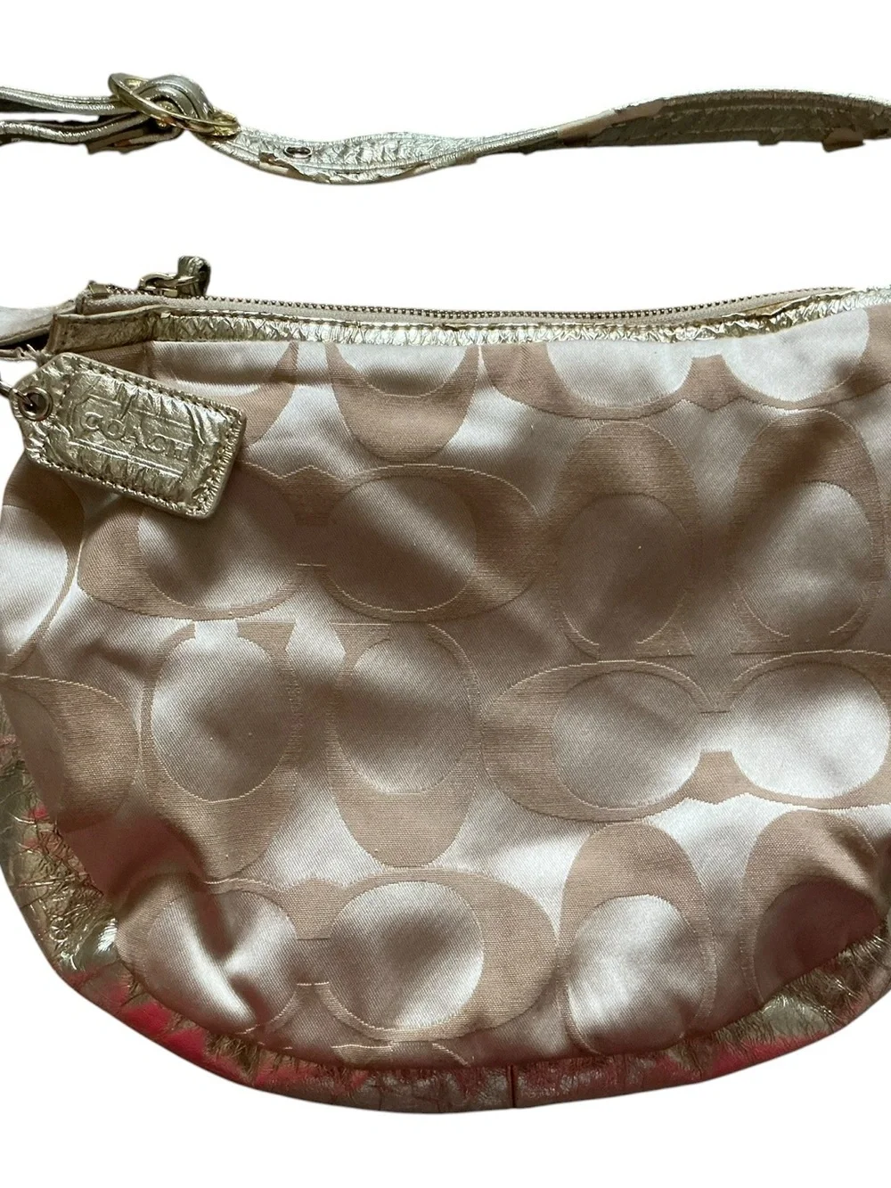 Vintage Coach hobo bag jacquard beige with metallic leather trim shoulder bag